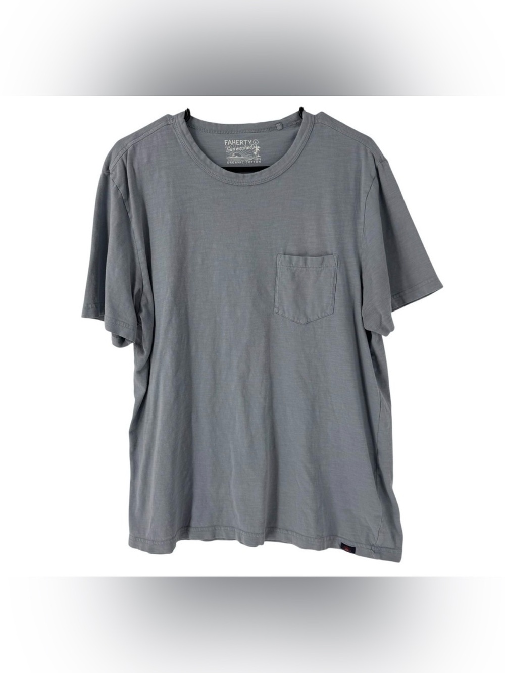 Faherty Sunwashed Organic Cotton Pocket Tee Blue Grey Mens Large Short Sleeve